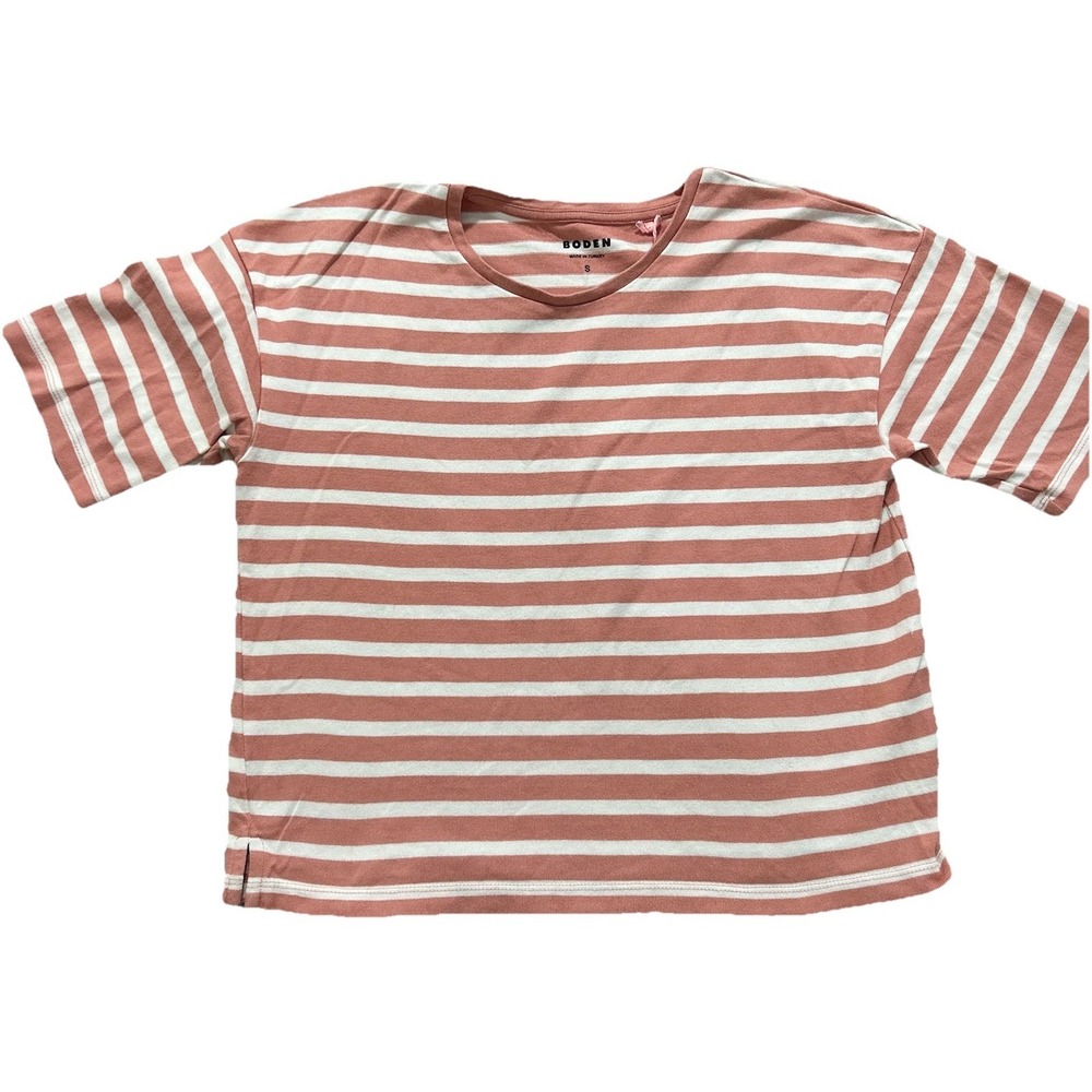Boden Womens S Pink‎ And White Striped Short Sleeve Cotton Spring Tee
